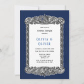Invitation Marine Bleu et Argent Cadre Royal Couples Douche (Devant)