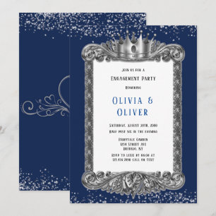 Invitation Marine Bleu et Argent cadre Royal Engagement Party