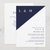 Invitation Marine Bleu Et Blanc Simple Mariage Élégant Code Q (Devant / Derrière)