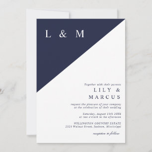 Invitation Marine Bleu Et Blanc Simple Mariage Élégant Code Q
