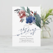 Invitation Marine bleu et Bourgogne rouge Floral moderne Mari (Debout devant)