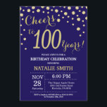 Invitation Marine Bleu et or 100e Anniversaire Diamant<br><div class="desc">Invitation du 100e anniversaire avec l'Arrière - plan Diamond Parties scintillant bleu et or de la Marine. Confetti d'or. Anniversaire adulte. Hommes ou Femmes Anniversaire. Pour plus de personnalisation,  cliquez sur le bouton "Customiser" et utilisez notre outil de conception pour modifier ce modèle.</div>