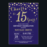 Invitation Marine Bleu et Or 15e Anniversaire Diamant<br><div class="desc">Invitation du 15e anniversaire avec l'Arrière - plan Diamond Parties scintillant bleu et or de la Marine. Confetti d'or. Anniversaire enfant. Anniversaire garçon ou fille. Pour plus de personnalisation,  cliquez sur le bouton "Customiser" et utilisez notre outil de conception pour modifier ce modèle.</div>
