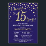 Invitation Marine Bleu et Or 15e Anniversaire Diamant<br><div class="desc">Invitation du 15e anniversaire avec l'Arrière - plan Diamond Parties scintillant bleu et or de la Marine. Confetti d'or. Anniversaire enfant. Anniversaire garçon ou fille. Pour plus de personnalisation,  cliquez sur le bouton "Customiser" et utilisez notre outil de conception pour modifier ce modèle.</div>