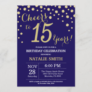 Invitation Marine Bleu et Or 15e Anniversaire Diamant