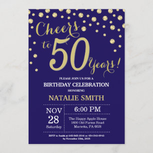 Invitation Marine Bleu et Or 50e Anniversaire Diamant
