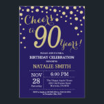 Invitation Marine Bleu et or 90e Anniversaire Diamant<br><div class="desc">90e anniversaire Invitation avec l'Arrière - plan Diamond Parties scintillant bleu et or de la Marine. Confetti d'or. Anniversaire adulte. Hommes ou Femmes Anniversaire. Pour plus de personnalisation,  cliquez sur le bouton "Customiser" et utilisez notre outil de conception pour modifier ce modèle.</div>