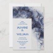 Invitation Marine Bleu et Or Agate Marbre moderne (Devant)