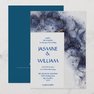 Invitation Marine Bleu et Or Agate Marbre moderne