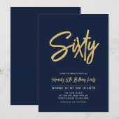Invitation Marine bleu et or | Chic Soixante 60e fête d'anniv (Devant / Derrière)
