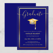 Invitation Marine Bleu et or Moderne Casquette diplômé (Devant / Derrière)