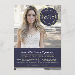 Invitation Marine bleu et or Photo Graduation Party