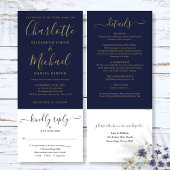 Invitation Marine Bleu Et Or Script Tout En Un Mariage