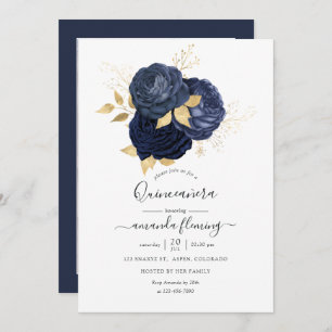 Invitation Marine bleu et or Vintage Rose Quinceañera Photo
