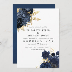 Invitation Marine bleu et or Vintage Shabby Rose Mariage