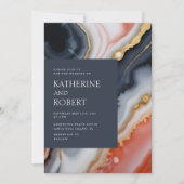 Invitation Marine Bleu Et Orange Agate Mariage Moderne (Devant)