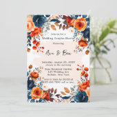 Invitation Marine bleu et Orange Peony Mariage Couple Douche (Debout devant)