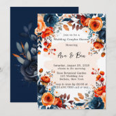 Invitation Marine bleu et Orange Peony Mariage Couple Douche (Devant / Derrière)