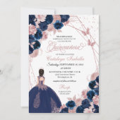 Invitation Marine Bleu et papillon rose Princesse Quinceanera (Devant)