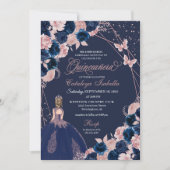 Invitation Marine Bleu et papillon rose Princesse Quinceanera (Devant)