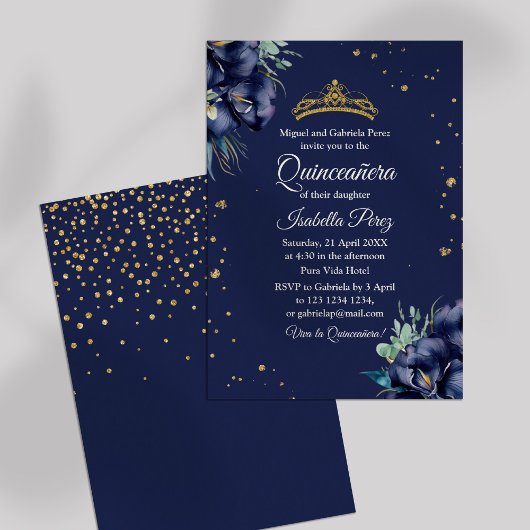 Invitation Marine Bleu et Parties scintillant d'or Tiara Quin