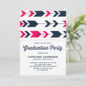 Invitation Marine bleu et rose chaud flèches modernes Graduat (Debout devant)
