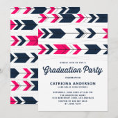 Invitation Marine bleu et rose chaud flèches modernes Graduat (Devant / Derrière)