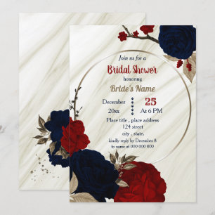 Invitation marine bleu et rouge floral géométrique douche nup