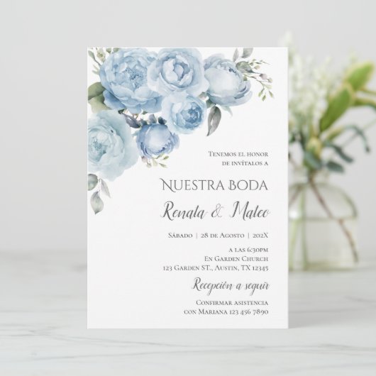 Invitation Marine Bleu Faire-part de mariage espag (Debout devant)