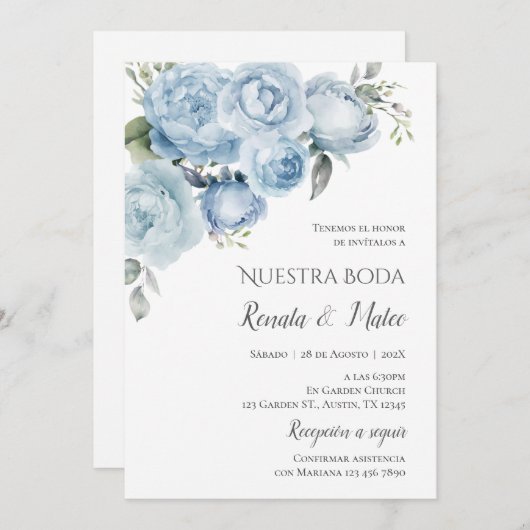 Invitation Marine Bleu Faire-part de mariage espag (Devant / Derrière)