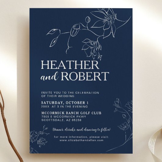 Invitation Marine Bleu Floral Boho Boho Simple Mariage