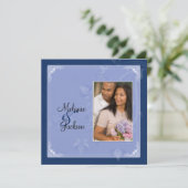 Invitation Marine Bleu floral brune Photo Post Mariage (Debout devant)
