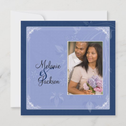 Invitation Marine Bleu floral brune Photo Post Mariage (Devant)