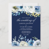 Invitation Marine Bleu Floral Élégant Mariage d'hiver (Devant)