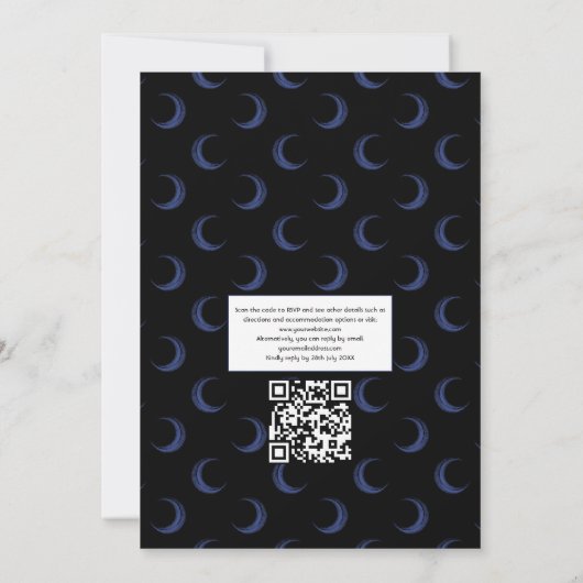 Invitation Marine bleu Floral gothique Mariage QR Code (Dos)
