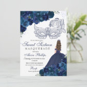 Invitation Marine bleu floral Masquerade Sweet 16 (Debout devant)