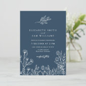Invitation Marine bleu Floral Moderne Simple Mariage (Debout devant)