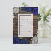 Invitation Marine Bleu Floral Rose Rustique dentelle en bois  (Debout devant)