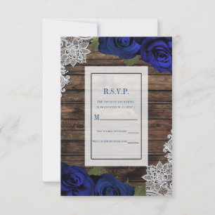 Invitation Marine Bleu Floral Rose Rustique dentelle en bois 