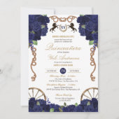 Invitation Marine Bleu Floral Rustique Charra Quinceanera (Devant)