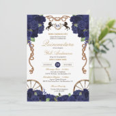 Invitation Marine Bleu Floral Rustique Charra Quinceanera (Debout devant)