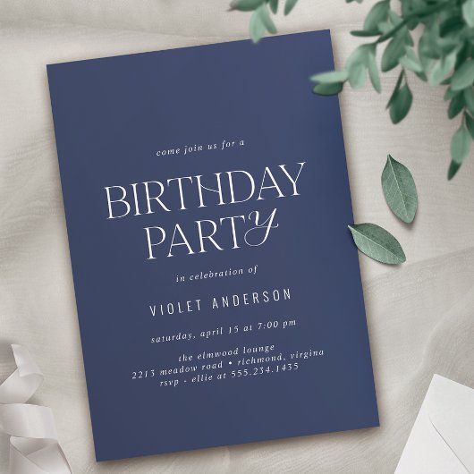 Invitation Marine bleu foncé | Anniversaire moderne Sleek