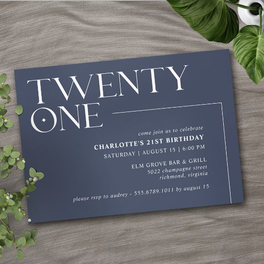 Invitation Marine bleu foncé | Cool Moderne 21ème fête d'anni