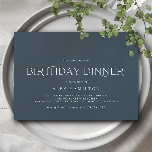 Invitation Marine bleu foncé | Dîner d'anniversaire minimalis
