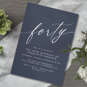 Invitation Marine bleu foncé   Simple Elegant 40e anniversair