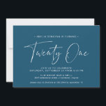 Invitation Marine bleu foncé | Simple Script 21st Birthday Pa<br><div class="desc">Invitations modernes de 21ème anniversaire avec "vingt un" dans un script manuscrit. Conception simpliste en texte seulement avec police blanche sur arrière - plan bleu foncé.</div>