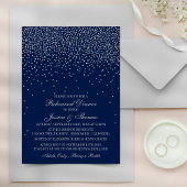 Invitation Marine Bleu & Glam Silver Confetti Mariage répétit