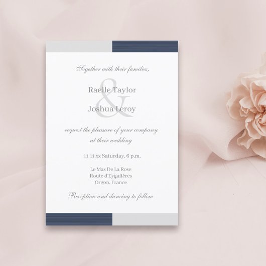 Invitation Marine bleu gris blanc rayures Ampersand Mariage