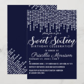 Invitation Marine Bleu Hanging Diamond Lights Sweet 16 (Devant / Derrière)