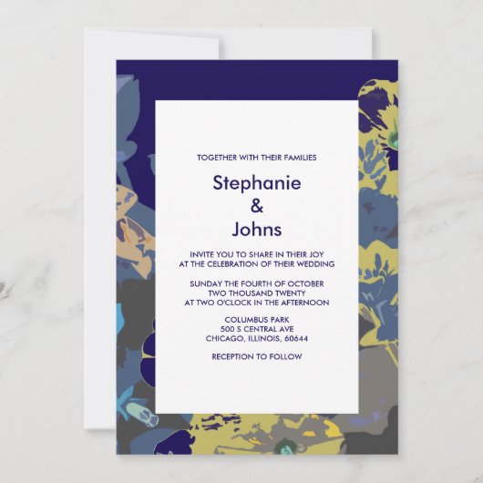 Invitation Marine Bleu Jaune Fleur sauvage Floral Modern 2025 (Devant)
